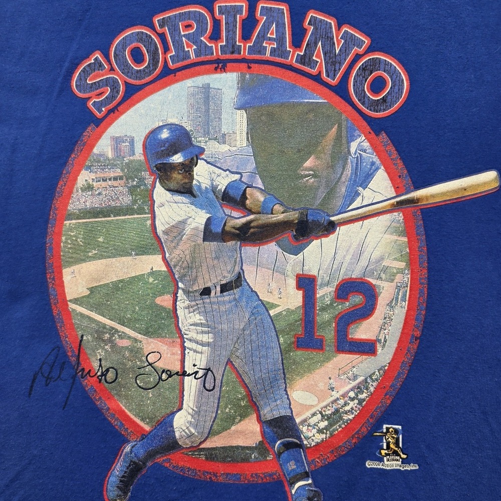 VTG Chicago Cubs Alfonso Soriano #12 Mens Large Blue T-Shirt Fruit of the Loom